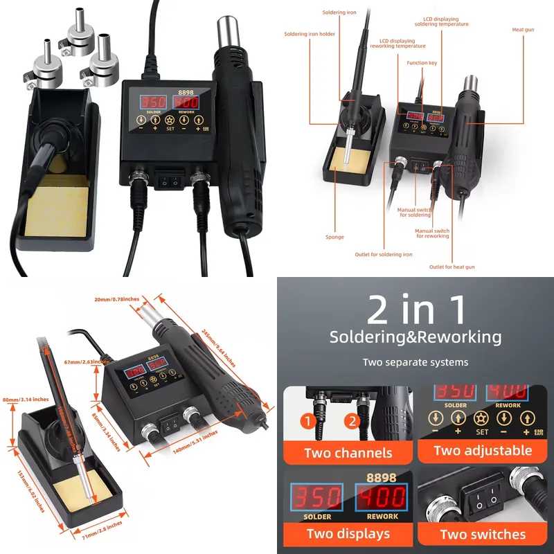Stacja lutownicza 2 w 1 z cyfr – Smd Rework Station Hot Air Soldering 2 In 1 recenzja i cena